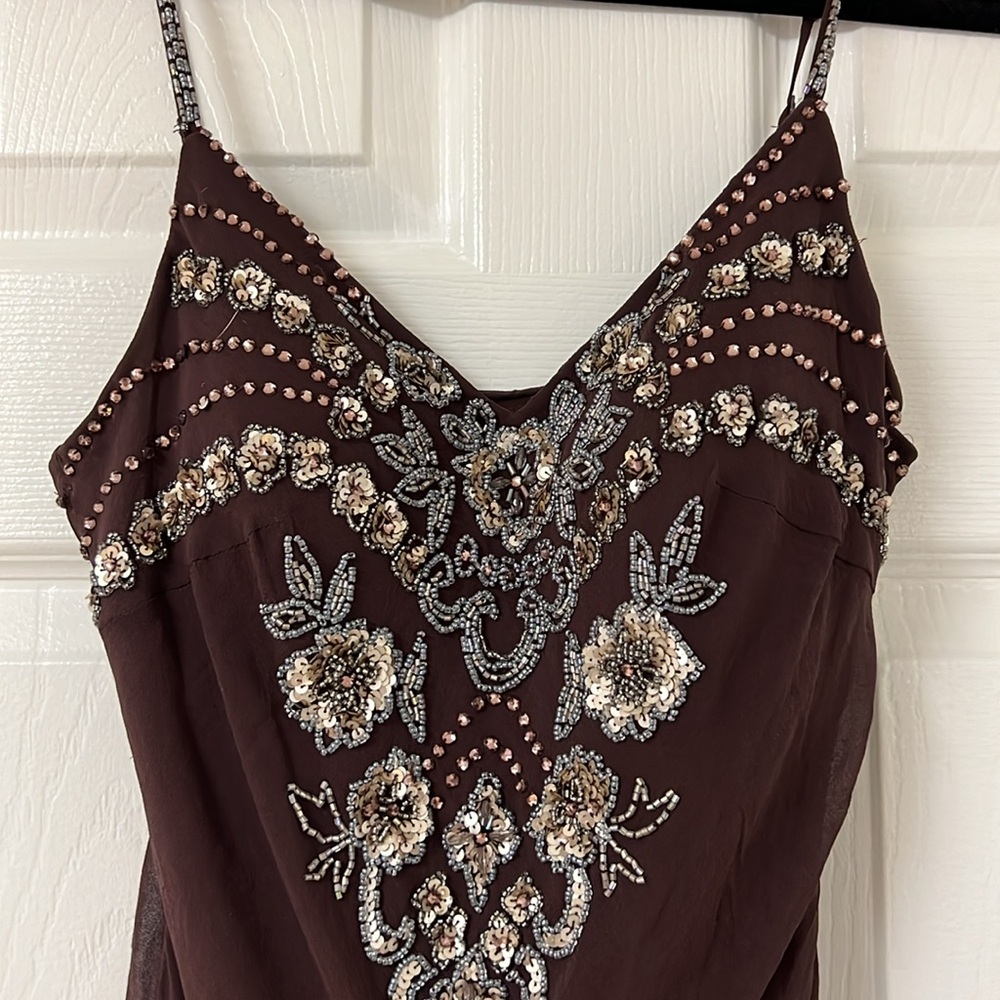 VINTAGE Sue Wong Brown Embellished Midi Dress